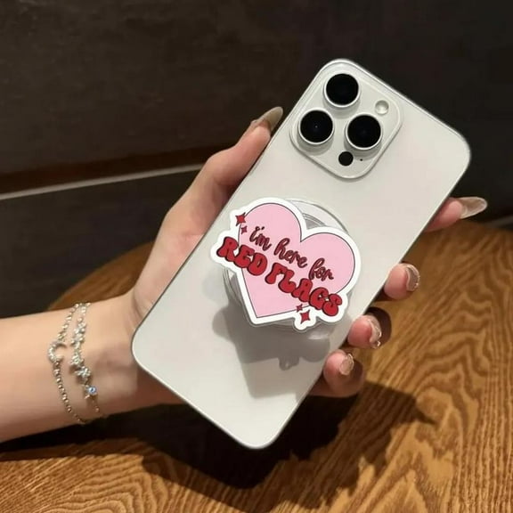 I'm Here for Red Flags Magnetic Phone Grip, Cute Heart , Fun Quote Grip for iPhone & Smartphone, Aesthetic Phone Accessory