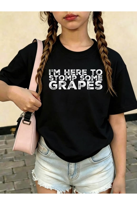I'm Here to Stomp the Grapes Shirt Kids T-Shirt Kids Graphic Tee Soft Cotton Short Sleeve Casual Shirt