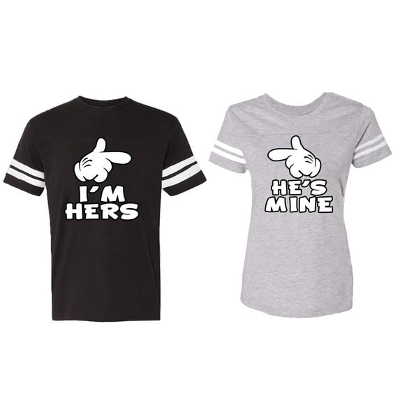 I'm Hers He's Mine Matching Couple Cotton Jerseys (Men Black / Women Heather) (Men XXL / Women S)