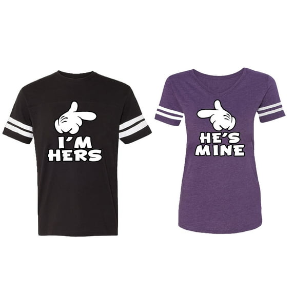 I'm Hers He's Mine Matching Couple Cotton Jerseys (Men Black / Women Purple) (Men XXL / Women L)