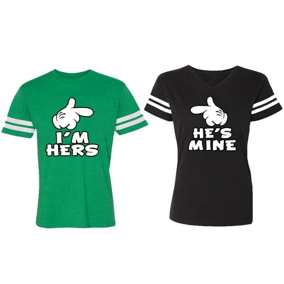 I'm Hers He's Mine Matching Couple Cotton Jerseys (Men Green / Women Black) (Men XXL / Women M)