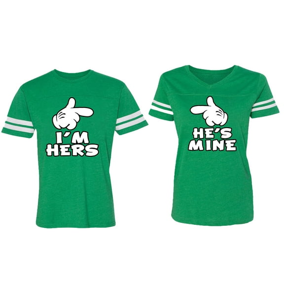 I'm Hers He's Mine Matching Couple Cotton Jerseys (Men Green / Women Green) (Men S / Women M)