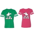 thumbnail image 1 of I'm Hers He's Mine Matching Couple Cotton Jerseys (Men Green / Women Pink) (Men L / Women S), 1 of 3
