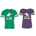 thumbnail image 1 of I'm Hers He's Mine Matching Couple Cotton Jerseys (Men Green / Women Purple) (Men M / Women XXL), 1 of 3
