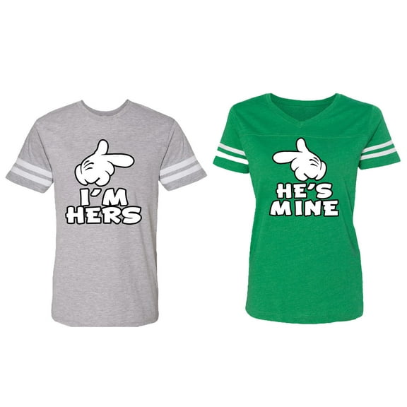 I'm Hers He's Mine Matching Couple Cotton Jerseys (Men Heather / Women Green) (Men S / Women S)