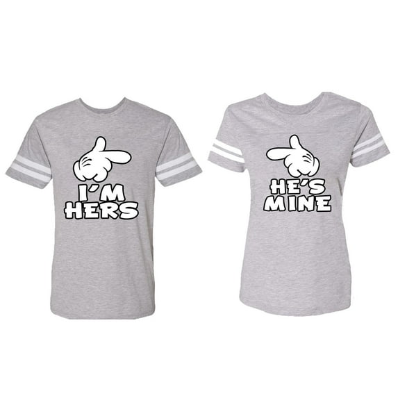 I'm Hers He's Mine Matching Couple Cotton Jerseys (Men Heather / Women Heather) (Men S / Women XL)