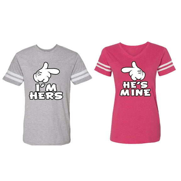 I'm Hers He's Mine Matching Couple Cotton Jerseys (Men Heather / Women Pink) (Men M / Women M)