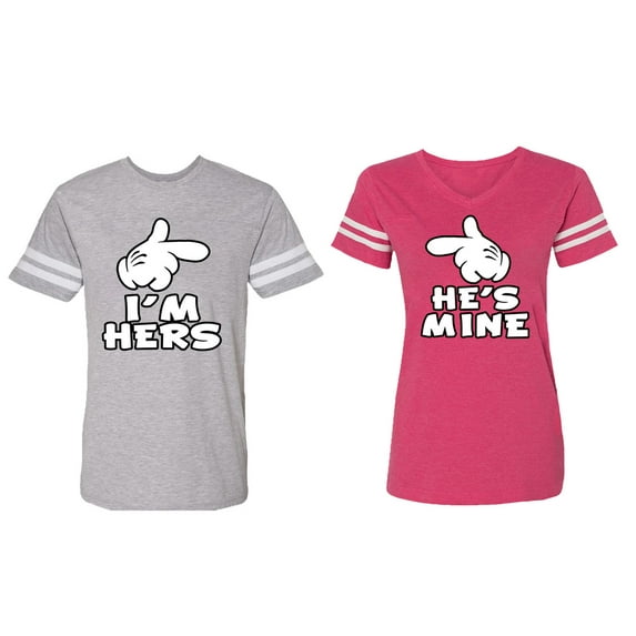 I'm Hers He's Mine Matching Couple Cotton Jerseys (Men Heather / Women Pink) (Men XXXL / Women XXL)