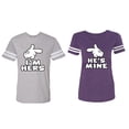 thumbnail image 1 of I'm Hers He's Mine Matching Couple Cotton Jerseys (Men Heather / Women Purple) (Men L / Women XXL), 1 of 3