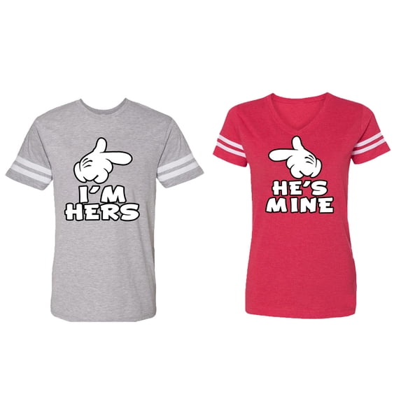 I'm Hers He's Mine Matching Couple Cotton Jerseys (Men Heather / Women Red) (Men S / Women XL)