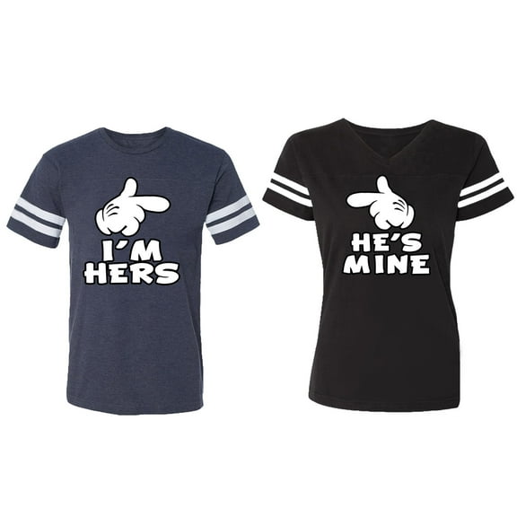 I'm Hers He's Mine Matching Couple Cotton Jerseys (Men Navy / Women Black) (Men S / Women S)