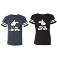thumbnail image 1 of I'm Hers He's Mine Matching Couple Cotton Jerseys (Men Navy / Women Black) (Men S / Women XXL), 1 of 3