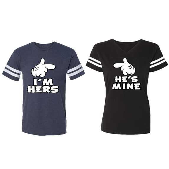 I'm Hers He's Mine Matching Couple Cotton Jerseys (Men Navy / Women Black) (Men S / Women XXL)