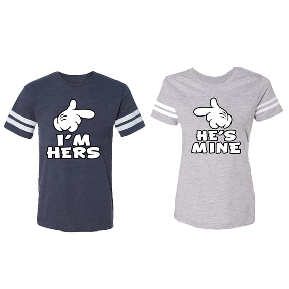 I'm Hers He's Mine Matching Couple Cotton Jerseys (Men Navy / Women Heather) (Men L / Women M)