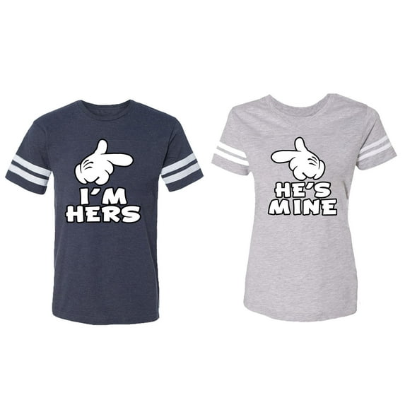 I'm Hers He's Mine Matching Couple Cotton Jerseys (Men Navy / Women Heather) (Men M / Women XXL)
