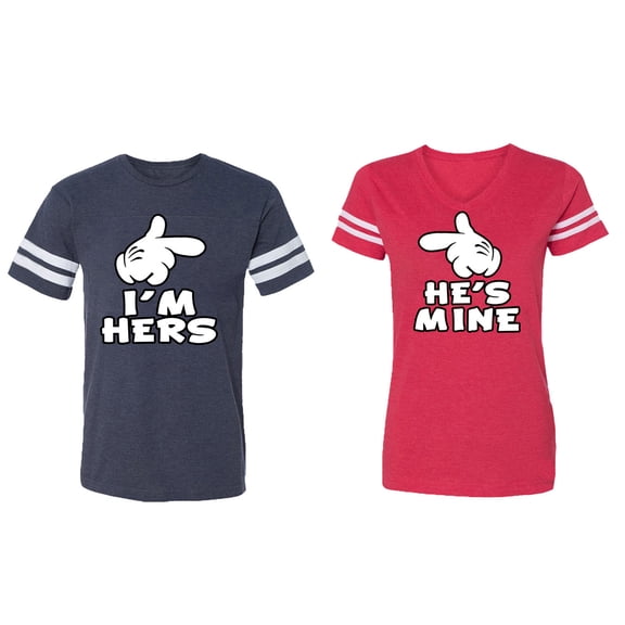 I'm Hers He's Mine Matching Couple Cotton Jerseys (Men Navy / Women Red) (Men M / Women L)