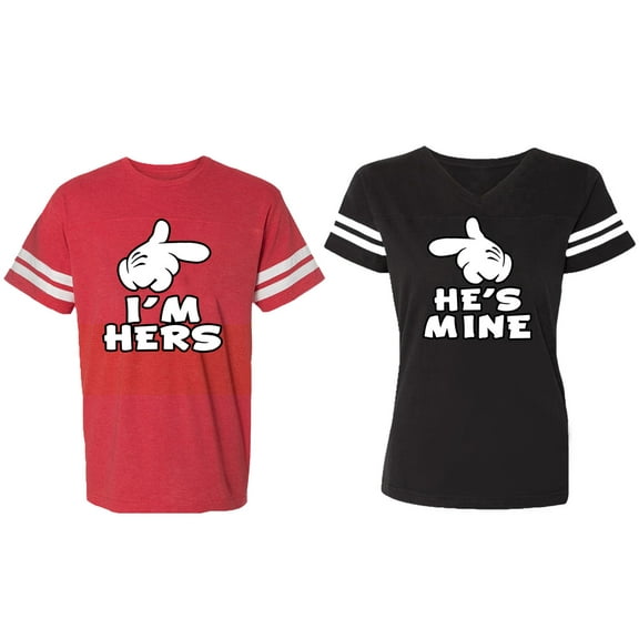 I'm Hers He's Mine Matching Couple Cotton Jerseys (Men Red / Women Black) (Men S / Women S)