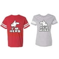 thumbnail image 1 of I'm Hers He's Mine Matching Couple Cotton Jerseys (Men Red / Women Heather) (Men S / Women XXL), 1 of 3