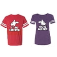 thumbnail image 1 of I'm Hers He's Mine Matching Couple Cotton Jerseys (Men Red / Women Purple) (Men M / Women M), 1 of 3
