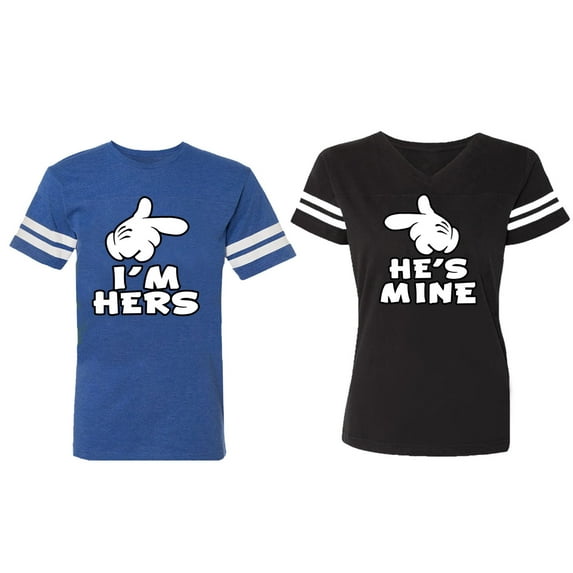 I'm Hers He's Mine Matching Couple Cotton Jerseys (Men Royal / Women Black) (Men L / Women M)