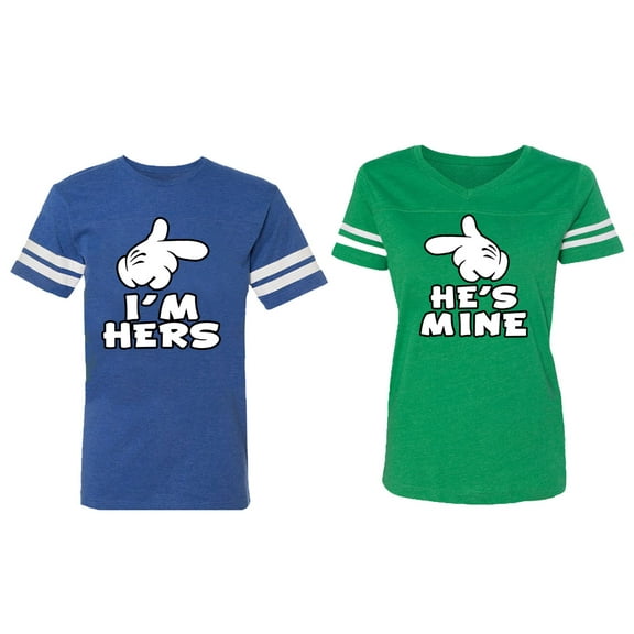 I'm Hers He's Mine Matching Couple Cotton Jerseys (Men Royal / Women Green) (Men M / Women L)