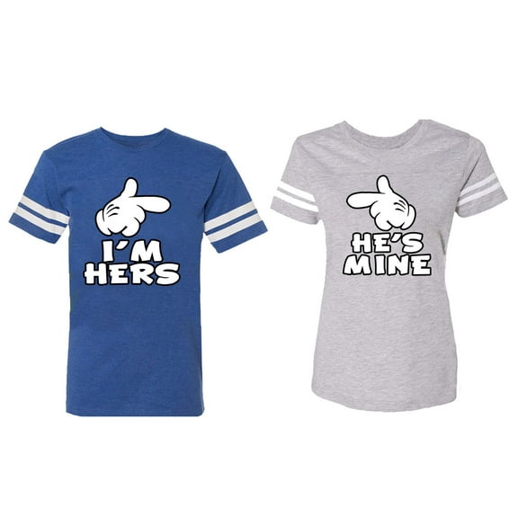 I'm Hers He's Mine Matching Couple Cotton Jerseys (Men Royal / Women Heather) (Men XXL / Women L)