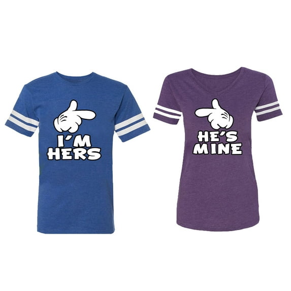 I'm Hers He's Mine Matching Couple Cotton Jerseys (Men Royal / Women Purple) (Men XL / Women XXL)