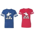 thumbnail image 1 of I'm Hers He's Mine Matching Couple Cotton Jerseys (Men Royal / Women Red) (Men S / Women M), 1 of 3