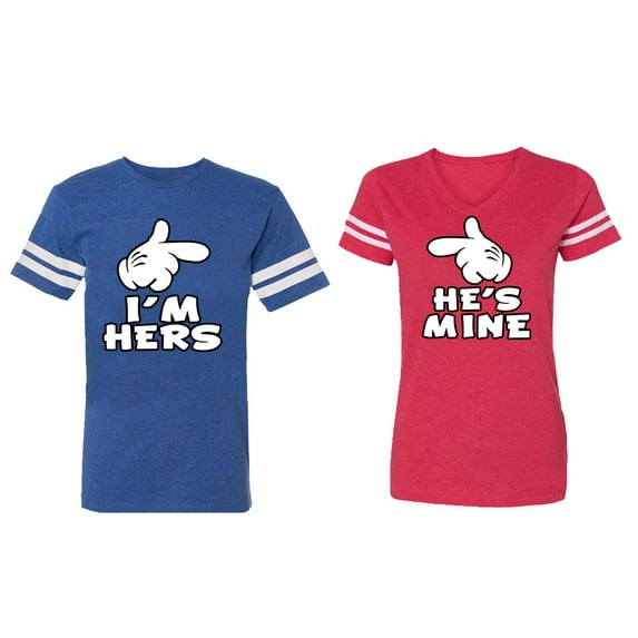 I'm Hers He's Mine Matching Couple Cotton Jerseys (Men Royal / Women Red) (Men S / Women M)