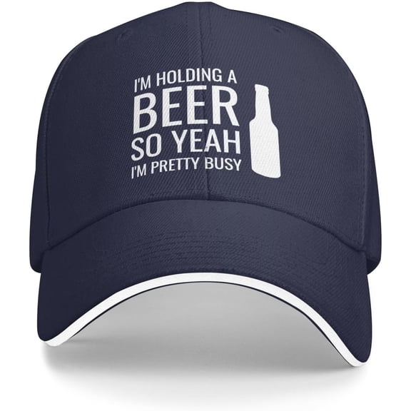 I'm Holding A Beer So Yeah I'm Pretty Busy Trucker Hat Baseball Cap Funny Outdoor Travel Dad Caps