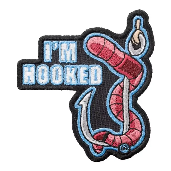 I'm Hooked Worm On Fishing Hook Patch, Fishing Patches