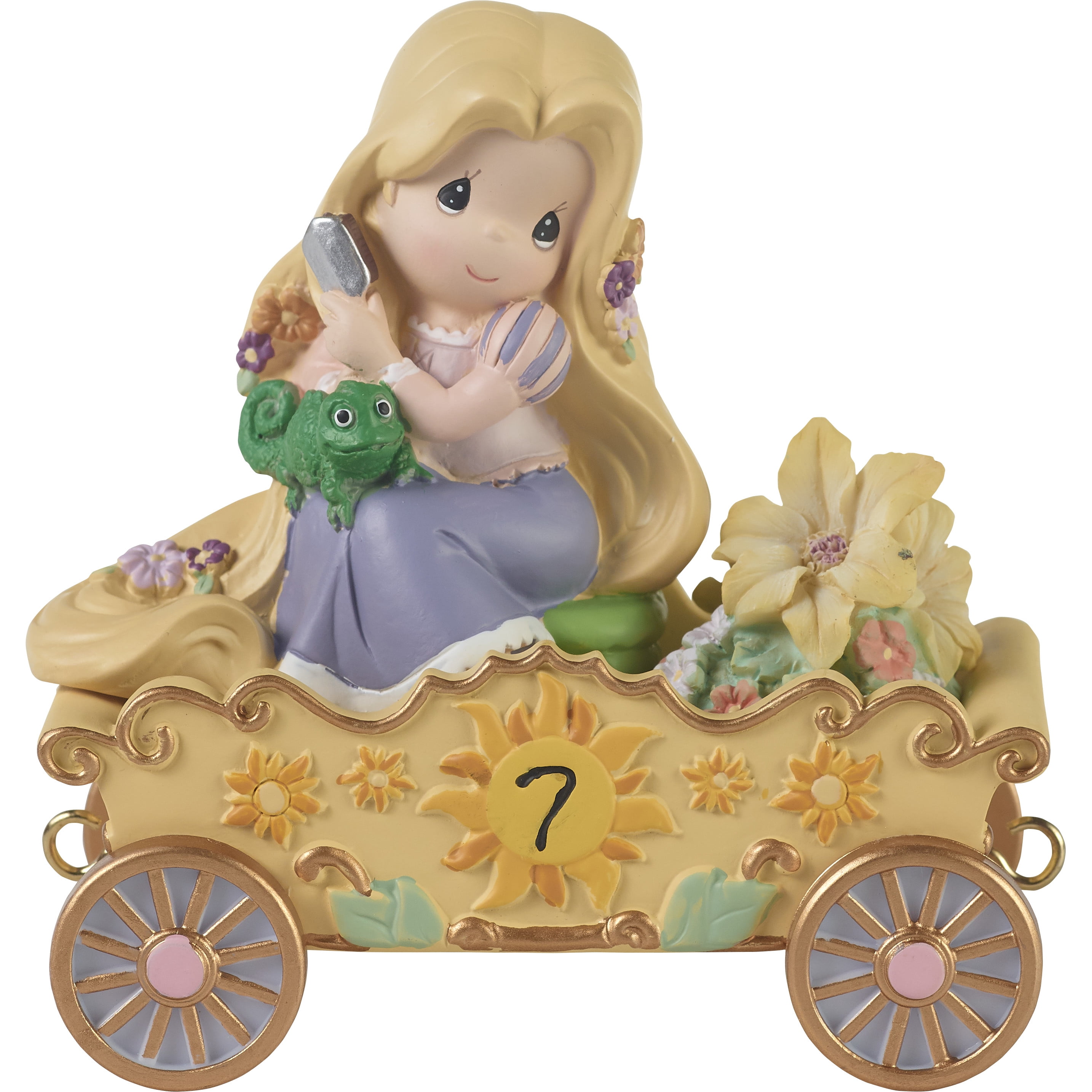 Rapunzel Resin Figurine with Golden Hair and Flower Cart