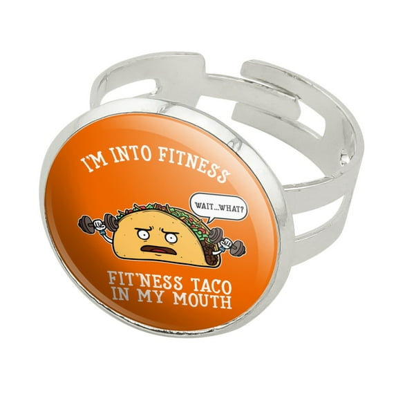 I'm Into Fitness Fit'ness Taco In My Mouth Funny Silver Plated Adjustable Novelty Ring