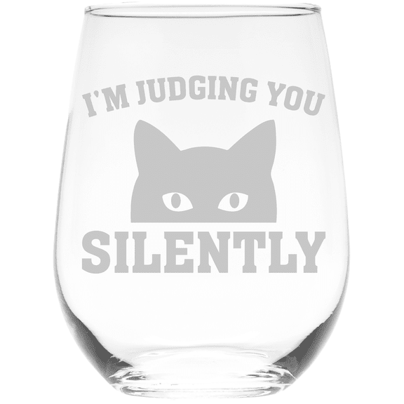 C&M Personal Gifts 17 oz I'm Judging You Silently Funny Cat Stemless Wine Glass
