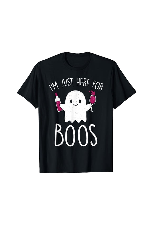 I'm Just Here For Boos Funny Halloween Drinking Shirt Top Black T-Shirt