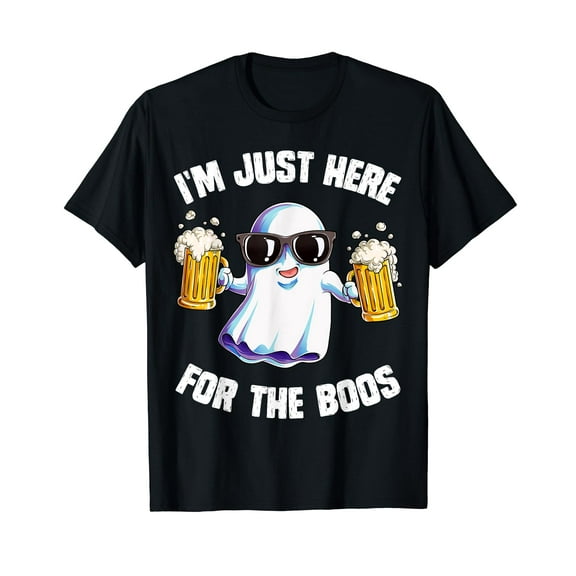 I'm Just Here For The Boos Funny Halloween Ghost Men Women Black T-Shirt