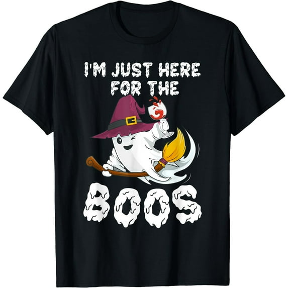 I'm Just Here For The Boos Halloween Black T-Shirt Short Sleeve Tee Gift