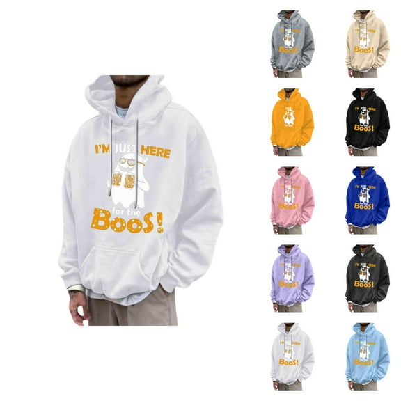 I'm Just Here For The Boos Halloween Hoodies for Men 2025 Funny Ghost Graphic Hooded Sweatshirt with Pockets Pullover Tops