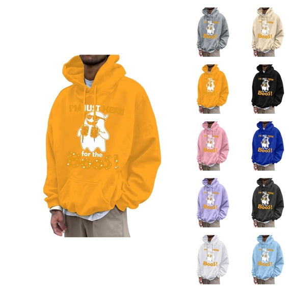 I'm Just Here For The Boos Halloween Hoodies for Men 2025 Funny Ghost Graphic Hooded Sweatshirt with Pockets Pullover Tops