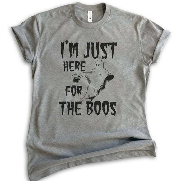 I'm Just Here For The Boos Shirt, Unisex Women's Men's Shirt, Funny Horror T-shirt, Ghost Shirt, Dark Heather Gray, X-Small