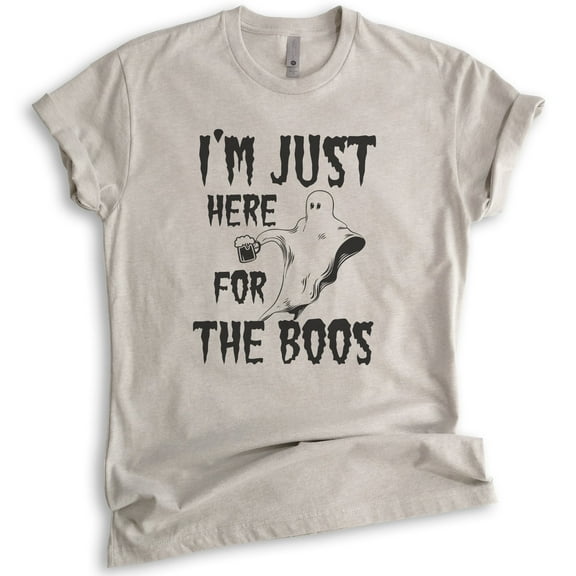 I'm Just Here For The Boos Shirt, Unisex Women's Men's Shirt, Funny Horror T-shirt, Ghost Shirt, Light Silk Gray, Large