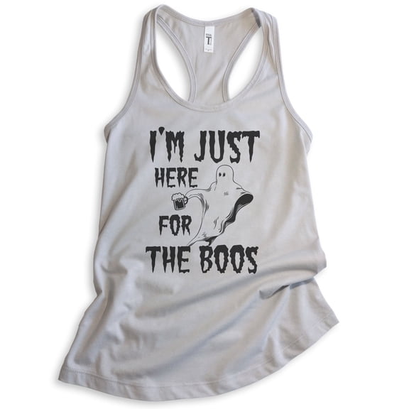 I'm Just Here For The Boos Tank Top, Ladies Racerback Tank Top, Halloween Tank, Ghost Tank, Silver Gray, Large