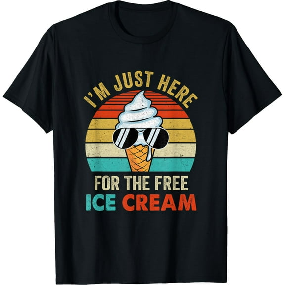 I'm Just Here For The Free Ice Cream Funny Cruise 2025 Retro Funny Creative Graphic T-Shirt