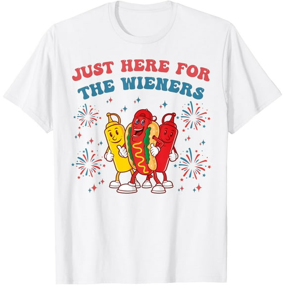 I'm Just Here For The Wieners Funny 4th of July BBQ T-Shirt Tops Tee