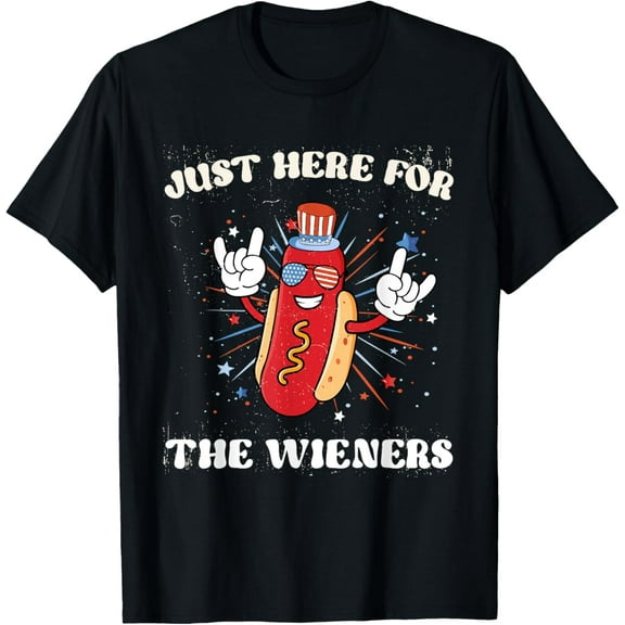 I'm Just Here For The Wieners Funny Fourth of July Hot Dog T-Shirt Tee