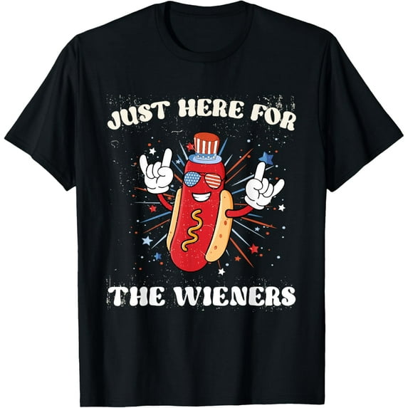I'm Just Here For The Wieners Funny Fourth of July Hot Dog T-Shirt Tee
