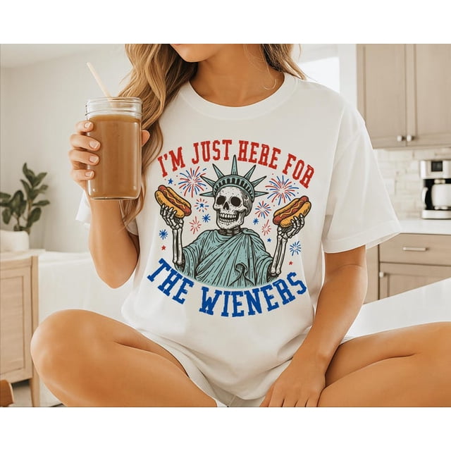 I'm Just Here For The Wieners T-shirt, Funny Patriotic with Hot Dog Shirt, 4th of July BBQ Vibes Shirt, Retro USA Party Independence TH120619
