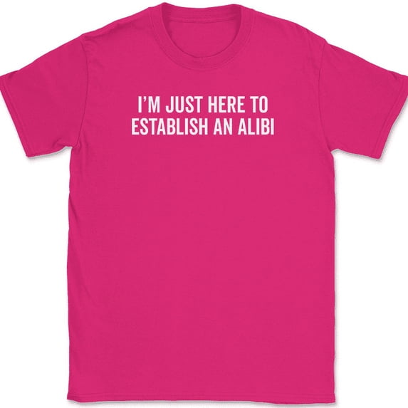 I'm Just Here To Establish an Alibi T-Shirt Funny Sarcastic Humor Text Tee - Pink, XL