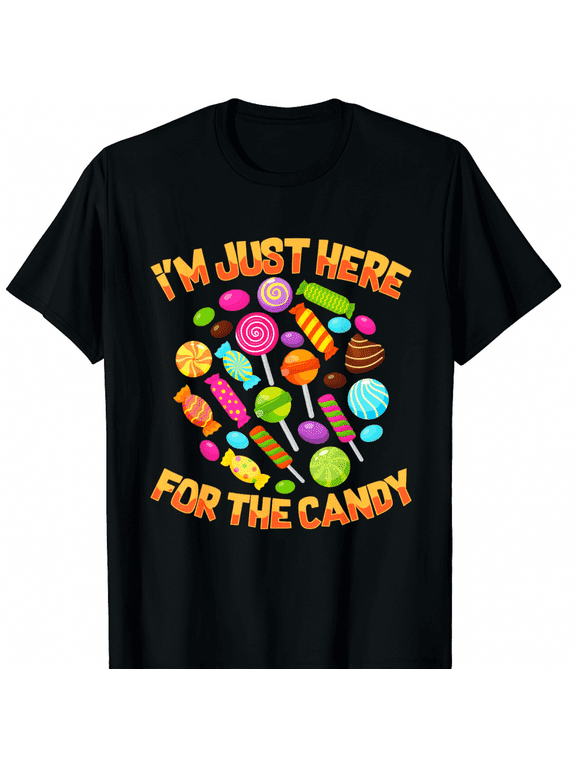I'm Just Here for The Candy Funny Halloween Pun Black T-Shirt