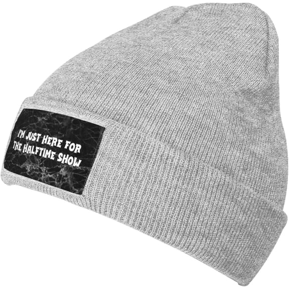 I'm Just Here for The Halftime Show Beanie Hat for Women Men Winter Hat Cuffed Knit Skull Cap Warm Ski Hats Gray
